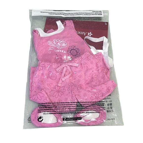 American Girl Doll PINK PAJAMAS + SLIPPERS & HEADBAND Long Sleeve Over Tank NEW - Picture 9 of 12